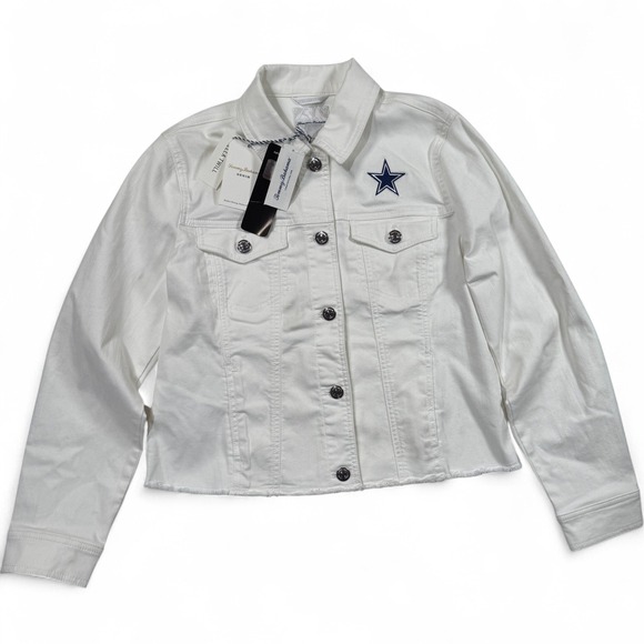 Tommy Bahama Dallas Cowboys NFL Denim Jean Jacket Womens Small NWT White Button - Picture 1 of 15